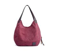 PORRASSO Damen Handtasche Canvas Hobo Schultertasche Mädchen Tote Bag Shopper Henkeltasche für Schule Reisen Arbeit Rot