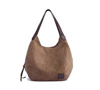 PORRASSO Damen Handtasche Canvas Hobo Schultertasche Mädchen Tote Bag Shopper Henkeltasche für Schule Reisen Arbeit Braun