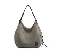 PORRASSO Damen Handtasche Canvas Hobo Schultertasche Mädchen Tote Bag Shopper Henkeltasche für Schule Reisen Arbeit Grün