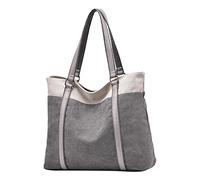 PORRASSO Damen-Handtasche, große Tasche, lässig, Segeltuch, Umhängetasche, Strandtasche, für Shopping, Reisen, Büro, Arbeit, grau, L, Einfach