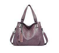 PORRASSO Damen Handtasche Mode Hobo Schultertasche Frauen Umhängetasche Große PU Leder Henkeltasche Reise Arbeit Verabredung Crossbody Bag Violett
