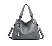 PORRASSO Damen Handtasche Mode Hobo Schultertasche Frauen Umhängetasche Große PU Leder Henkeltasche Reise Arbeit Verabredung Crossbody Bag Grau