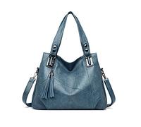 PORRASSO Damen Handtasche Mode Hobo Schultertasche Frauen Umhängetasche Große PU Leder Henkeltasche Reise Arbeit Verabredung Crossbody Bag Blau