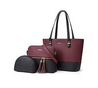 PORRASSO Damen Handtasche Mode Schultertasche Henkeltaschen Frauen Groß Umhängetasche 3-teiliges Set PU Leder Shopper für Schule Arbeit Reisen Violett