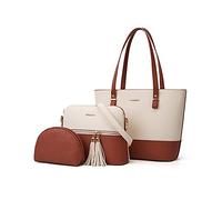 PORRASSO Damen Handtasche Mode Schultertasche Henkeltaschen Frauen Groß Umhängetasche 3-teiliges Set PU Leder Shopper für Schule Arbeit Reisen Weiß