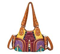 PORRASSO Damen Handtasche Mode Schultertasche Hobo Tasche Weiches PU Leder Umhängetaschen Frauen Henkeltaschen für Büro Schule Einkauf Bunt