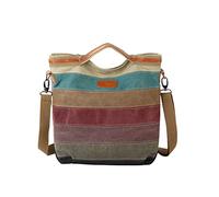 PORRASSO Damen Handtaschen Multi-Color-Striped Schultertasche Canvas Umhängetasche Hobotasche Crossbody Bag für Arbeits Reisen Täglicher Gebrauch Mehrfarbig