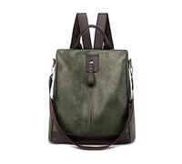PORRASSO Damen Rucksack Anti Diebstahl Schultertasche mit Kopfhörerloch Frauen Daypack wasserdichte PU Leder Umhängetasche Schule Arbeit Reise Rucksäcke Grün