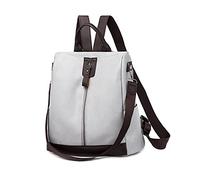 PORRASSO Damen Rucksack Anti Diebstahl Schultertasche mit Kopfhörerloch Frauen Daypack wasserdichte PU Leder Umhängetasche Schule Arbeit Reise Rucksäcke Hellgrau