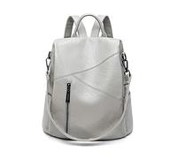 PORRASSO Damen-Rucksack, Diebstahlschutz, Umhängetasche, modisch, Daypack, wasserdicht, PU-Leder, Umhängetasche, Schule, Arbeit, Reisen, Rucksack, grau, L, Elegant