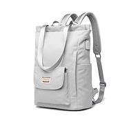 PORRASSO Damen-Rucksack, Freizeit, mit USB-Ladeanschluss, Gepäckgurt, Schultasche, für 15,6 Zoll (39,6 cm), Laptop, Daypack, Schule, Arbeit, Reise, Rucksack, grau, L, Praktisch