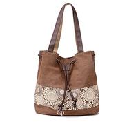 PORRASSO Damen Schultertasche Canvas Tote Umhängentasche Retro Kordelzug Beuteltasche Frauen Shopper Tasche Handtasche für Arbeit Schule Reise Täglicher Gebrauch Braun