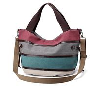 PORRASSO Damen Schultertasche Große Canvas Handtaschen Multi Color-Striped Umhängetasche Frauen Hobotasche Crossbody Bag für Arbeits Reisen Täglicher Gebrauch Rot