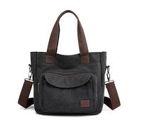 PORRASSO Damen Umhängetasche Canvas Schultertasche Handtasche Hobotasche Tote Mädchen Crossbody Bag für Shopping Reisen Arbeit Täglicher Gebrauch Schwarz