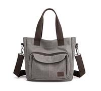 PORRASSO Damen Umhängetasche Canvas Schultertasche Handtasche Hobotasche Tote Mädchen Crossbody Bag für Shopping Reisen Arbeit Täglicher Gebrauch Grau