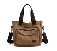 PORRASSO Damen Umhängetasche Canvas Schultertasche Handtasche Hobotasche Tote Mädchen Crossbody Bag für Shopping Reisen Arbeit Täglicher Gebrauch Braun