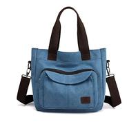 PORRASSO Damen Umhängetasche Canvas Schultertasche Handtasche Hobotasche Tote Mädchen Crossbody Bag für Shopping Reisen Arbeit Täglicher Gebrauch Blau