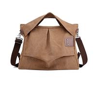 PORRASSO Damen Umhängetasche Casual Schultertasche Große Handtasche Frauen Canvas Shopper Tasche für Arbeits Reisen Wandern Täglicher Gebrauch Braun