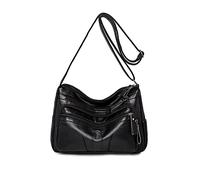 PORRASSO Damen Umhängetasche Casual Schultertasche Leder Wasserdicht Messenger Bag Handtasche für Arbeit Reisen Einkaufen Täglichen Gebrauch Schwarz