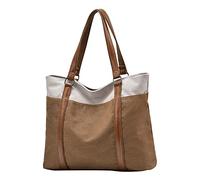 PORRASSO Damen-Umhängetasche, groß, lässig, aus Segeltuch, Shopper für Schule, Arbeit, Reisen, Einkaufen, kaki, L, Einfach