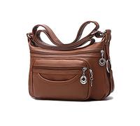 PORRASSO Damen Umhängetasche, mehrere Taschen, wasserdicht, Schultertasche, Messenger-Tasche, PU-Leder, Handtasche für Arbeit, Reisen, Einkaufen, den täglichen Gebrauch, gelb, L, Vintage