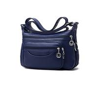 PORRASSO Damen Umhängetasche, mehrere Taschen, wasserdicht, Schultertasche, Messenger-Tasche, PU-Leder, Handtasche für Arbeit, Reisen, Einkaufen, den täglichen Gebrauch, blau, L, Vintage