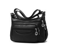 PORRASSO Damen-Umhängetasche mit mehreren Taschen, wasserdicht, Schultertasche, Crossbody Bag aus PU-Kunststoff, für Arbeit, Shopping, Reisen, Alltag, Schwarz, L, Vintage