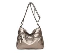 PORRASSO Damen Umhängetasche Multi-Tasche Schultertasche Leder Wasserdicht Handtasche Schulterbeutel für Arbeit Reisen Einkaufen Täglichen Gebrauch Bronze