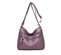 PORRASSO Damen Umhängetasche Multi-Tasche Schultertasche Leder Wasserdicht Handtasche Schulterbeutel für Arbeit Reisen Einkaufen Täglichen Gebrauch Lila