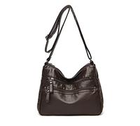 PORRASSO Damen Umhängetasche Multi-Tasche Schultertasche Leder Wasserdicht Handtasche Schulterbeutel für Arbeit Reisen Einkaufen Täglichen Gebrauch Braun