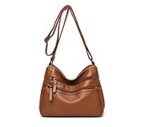 PORRASSO Damen Umhängetasche Multi-Tasche Schultertasche Leder Wasserdicht Handtasche Schulterbeutel für Arbeit Reisen Einkaufen Täglichen Gebrauch Gelb Braun