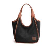 PORRASSO Damenhandtaschen aus Segeltuch, Schultertasche, Einkaufstasche, Vintage, für Shopping, Schule, Reisen, Arbeit, Schwarz, L, Vintage