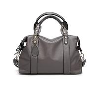 PORRASSO Elegant Handtasche Damen Schultertasche Frauen Henkeltasche Wasserdicht PU Leder Umhängetaschen Arbeit Reise Verabredung Boston Tasche Grau