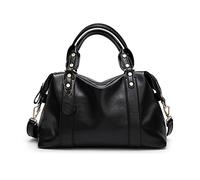 PORRASSO Fashion Handtasche Leder Damen Schultertasche Henkeltasche Umhängetaschen Arbeit Reise Verabredung Boston Tasche Schwarz