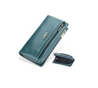 PORRASSO Geldbörse Damen Große Kapazität Geldbeutel PU Kreditkartenetui Lange Portemonnaie Frauen Brieftasche Dunkles Cyan