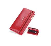 PORRASSO Geldbörse Damen Große Kapazität Geldbeutel PU Kreditkartenetui Lange Portemonnaie Frauen Brieftasche Rot