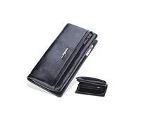 PORRASSO Geldbörse Damen Große Kapazität Geldbeutel PU Kreditkartenetui Lange Portemonnaie Frauen Brieftasche Schwarz