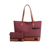 PORRASSO Handtasche Damen Brieftasche Canvas Schultertasche Groß Henkeltasche 2-Teiliges Set Shopper Tote für Arbeit Reisen Rot