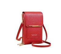 PORRASSO Handy Umhängetasche Touchscreen Crossbody Kleine Handytasche Mädchen Schultertasche PU Wasserdicht Crossbody Bag für Dating Einkaufen Reise Rot