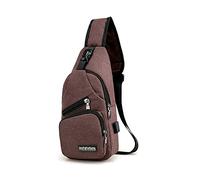 PORRASSO Herren Brusttasche Klein Sling Rucksack mit USB Schultertasche Leichte Crossbody Umhängetasche für Outdoorsport Wandern Radfahren Reisen Braun