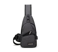 PORRASSO Herren Brusttasche Klein Sling Rucksack mit USB Schultertasche Leichte Crossbody Umhängetasche für Outdoorsport Wandern Radfahren Reisen Dunkelgrau