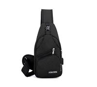 PORRASSO Herren-Brusttasche, kleine Umhängetasche, mit USB-Ladekabel, leicht, für Wandern, Radfahren, Camping, Schwarz, L, Elegant