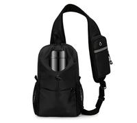 PORRASSO Herren Brusttasche Umhängetasche Wasserabweisende Brust Crossbody-Rucksack mit Großer Kapazität Mehreren Taschen Leichte Schultertasche für Wandern Reisen Täglicher Gebrauch Schwarz