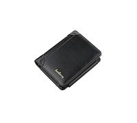 PORRASSO Herren Geldbörse Geldbeutel Rindleder Kreditkartenetui Geldclip Portemonnaie Schwarz