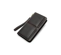 PORRASSO Leder Geldbörse Herren Clutch Tasche Kreditkartenetui Brieftasche Handytasche Portemonnaie mit 11 Kartenfächern Kaffee