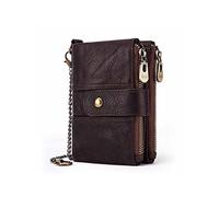 PORRASSO Leder Geldbörse RFID Schutz Damen Geldbeutel Kreditkartenetui mit Kette Multifunktional Portemonnaie Doppelte Herren Geldbörse Braun