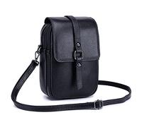 PORRASSO Leder Handy Umhängetasche Damen Handytasche mit Kopfhörerloch Mädchen Wasserdicht Schultertasche Geldbörse Crossbody Bag für Dating Einkaufen Reise Schwarz