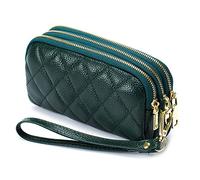 PORRASSO Leder Münzbörse Klein Geldbörse Clutch Wristlet Bag Tragbar Schlüsseltasche Multifunktional Coin Purse für Damen Herren Grün