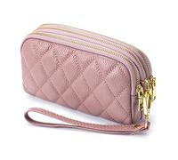 PORRASSO Leder Münzbörse Klein Geldbörse Clutch Wristlet Bag Tragbar Schlüsseltasche Multifunktional Coin Purse für Damen Herren Rosa