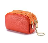 PORRASSO Leder Münzbörse Klein Geldbörse Tragbar Schlüsseltasche Multifunktional Coin Purse für Damen Herren Orange